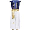 Riismen Costume Completo Sultano Arabo per Ragazzi - Costume Aladino 2 Pezzi con Gilet e Pantaloni Larghi per Halloween Carnevale Travestimenti Tradizionali e Party Blu reale 8-10 anni