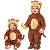 CARTOON Costume Scimmia Bambino con Cappuccio e Doppia ZipTuta in Morbido Velluto 100% Poliestere Travestimento Animale per Carnevale Feste in Maschera e Eventi