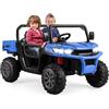 COSTWAY 12V Auto Elettrico per Bambini, Trattore Elettrico con Scatola di Scarico, Macchina Elettrica con Pala Telecomando e Musica, Regalo per Bambini 3-8 Anni, 3-8 km/h (Blu)