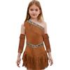 Riismen Costume di Retrò Indiana Bambina Principessa Nativa Vestito di Carnevale Delle Caverne Selvaggio Cosplay Halloween Costumi di Frange Camoscio Abito Marrone 5-6 anni