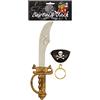 HENBRANDT Accessorio Pirata di Gioco per Bambini - Fascia sull'occhio, orecchino e Spada 37 cm