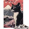 AITEXI Puzzle Gatto Giapponese Montagna Fuji - 1000 Pezzi per Adulti e Bambini dai 12 Anni in Su - Cartone Riciclato - Impegnativo (26x38 cm)