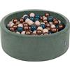 KiddyMoon Velluto Piscina di Palline 90X30cm/300 Palline ∅ 7CM per Bambini Tondo Fabbricato in EU, Velluto Verde: Turchese Scuro/Beige Pastello/Rame
