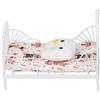 Ghzste Mini letto per casa delle bambole in scala 1:12, mobili per casa delle bambole, mini set di biancheria da letto, cuscino decorativo, struttura in metallo, realistico, letto in miniatura bianco