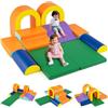 COSTWAY Set di 10 Blocchi da Arrampicata in Schiuma, Palestra da Gioco in Morbida Pelle Sintetica, Strutture Leggere per Scalare, Arrampicarsi, Scivolare, per Bambini 1+ Anno (Arancione)