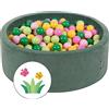 KiddyMoon Piscina di Palline Colorate 90X30cm/200 Palline ∅ 7CM per Bambini Tondo Fabbricato in EU, Primavera: Verde Chiaro/Verde/Giallo/Rosa Chiaro/Rosa