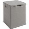 Toomax Multibox Woody's 90 baule da 90L, contenitore da esterni grigio tortora 42,5x44x50h effetto legno in plastica resistente, resistente ai raggi UV, dotato di foro per lucchetto, per esterni