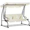Outsunny Dondolo da Giardino convertibile in Letto a Dondolo, Dondolo 3 Posti in Acciaio e Poliestere con Tetto Regolabile e 2 Portabicchieri, 200x120x164 cm, Crema