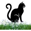 Rurunklee Statue da giardino con paletti per gatti in metallo, Decorazioni per prato con di gatto di pregevole fattura per prato da giardino, patio, Nero