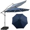 KOMFOTTEU Ombrellone da Giardino con LED e Pannello Solare, Ombrellone Parasole con Sacchi di Sabbia, Anti UV, Impermeabile, Regolabile ad Angolo, Ombrellone da Giardino 3x3 con Manovella (Blu)