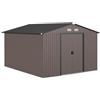 Outsunny Casetta da Giardino 8.3m² in Acciaio Zincato Marrone | Capanno da Giardino, Kit Fondazione, Prese d'Aria, Tetto Inclinato, Doppia Porta Scorrevole Bloccabile Guanti, Porta Attrezzi