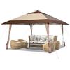 RELAX4LIFE 3x3M Tenda Gazebo da Giardino Pieghevole, Tessuto Oxford, Struttura in Acciaio, Regolabile in Altezza, Adatta per Spiaggia e Giardino (3x3x2,65/2,75/2,85M, 2 Ruote, Caffè)