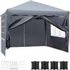 LIFERUN Gazebo Pieghevole 3x3 Impermeabile con 4 PCS Sacchi di Sabbia, UV 50+ 4 Pareti Laterali, Tenda da Campeggio, Giardino, Festival e Feste Grigio