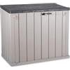 TOOMAX Storer Plus XL Baule da 1270L portattrezzi giardino, 145x85x124,5h cm, effetto legno grigio talpa/antracite, porta bidoni spazzatura con coperchio assistito, resistente ai raggi UV, per esterni