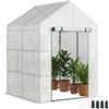 Outsunny Serra da Giardino in Acciaio e Copertura PE, Serra da Balcone per Piante con 2 Scaffali e Porta Avvolgibile, 143x143x195cm, Bianco