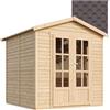 TIMBELA Casetta da giardino in legno moderna, bituminose marrone, 233x222x233 cm, casetta da home office con serratura