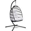 Swoods Sedia sospesa Telaio - Sedia sospesa da Esterno - Interno ed Esterno - Sedia sospesa con Grandi Cuscini - Sedia Pieghevole in Rattan - Portata Fino a 150 kg - Grigio Chiaro