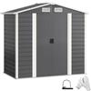 Outsunny Casetta da Giardino 2.36 m² in Lamiera d'Acciaio con 4 Prese d'Aria e 2 Porte Scorrevoli, Capanno Porta Attrezzi con Tetto Inclinato, Lucchetto e Guanti, 213x120x194 cm, Grigio Scuro
