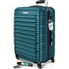 KESSER® Valigia da viaggio rigida con bilancia per valigia + etichetta per bagagli, trolley con serratura a combinazione, 4 ruote in ABS, manico telescopico, Verde petrolio, 120L, Serio