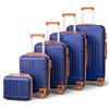 LEADZM Set di Valigie Rigide 5 Pezzi con Beauty Case, Set Valigie in ABS, Luggage Suitcase Grande 23 kg con 4 Ruote Girevoli Doppie (Blu Navy-Marrone)