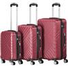 Zelsius Set di valigie 3 pezzi, rosso | Valigia rigida in ABS con chiusura a combinazione, Ruote doppie e divisorio interno | Valigia a mano, set di valigie rigide 3 pezzi, trolley, valigia grande