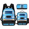 ASD Jewerly 3Pcs Set personalizzato ingegneria veicoli a tema zaino borsa regalo, nome personalizzato costruzione veicoli a tema escavatore camion stampa zaino casual laptop daypack borsa (style26)