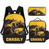 ASD Jewerly 3Pcs Set personalizzato ingegneria veicoli a tema zaino borsa regalo, nome personalizzato costruzione veicoli a tema escavatore camion stampa zaino casual laptop daypack borsa (style06)