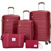 Travelhouse Ascona - Set di 5 bagagli, valigetta con ruote, policarbonato + custodia rigida ABS, borsa da viaggio e beauty case, set di bagagli a mano, rosso vivo, 77x30x53 cm, Set di valigie