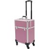 CLEADONG Valigetta per cosmetici, da parrucchiere, per trucco, 34 x 24 x 45 cm, trolley per trucco, con serratura multiuso, con ruote e cassetto, nero/rosa, Rolling Makeup Train Case