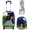 RELAX4LIFE Set Valigia Bambini 2 in 1 Animali Selvatici Blu Notte (Trolley16 + Zaino 12) con Ruote 360°, Maniglia Regolabile, Zaino con Piedini|ABS Resistente|Ideale per Viaggi e Scuola