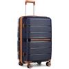British Traveller Bagaglio a Mano 56x37x22 cm Valigia Trolley Rigida 4 Ruote, Blu