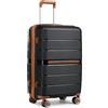 British Traveller Bagaglio a Mano 56x37x22 cm Valigia Trolley Rigida 4 Ruote, Nero