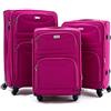 R.Leone Valigia da 1 pezzo Fino a Set 3 Trolley Espandibile grande, medio e bagaglio a mano 4 ruote in stoffa 214 (Fucsia, Set 3 S M L)