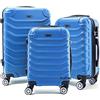 R.Leone Valigia da 1 pezzo Fino a Set 4 Trolley Rigido grande, medio, bagaglio a mano e beauty case 8 ruote in ABS 2026 (Azzurro scuro, Set 3 S M L)