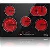 IsEasy Piastra in vetroceramica 5 zone, Piano cottura vetroceramica 8600W, 9 livelli di potenza, timer, sensore tattile, 77 cm