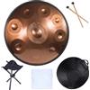 GKPLY Strumento a tamburo per handpan in re minore 9 note 22 pollici 440 Hz Tamburo in acciaio con borsa morbida per handpan, 2 mazze per handpan, supporto per handpan, panno antipolvere (Oro)