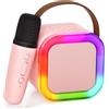 GX GARGIX Cassa Bluetooth Speaker Portatile Karaoke 1 2 Microfoni Senza Fili Effetti Voce (ROSA, 1 MICROFONO)