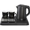 EVA® Set bollitore WK9102 - Nero - 0,8 litri - Acciaio inox a doppia parete - 2 tazze in ceramica - Softtouch - Set 4 pezzi - 1360W - per B&B, Hotel, Affittacamere