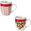 Brandani 52332 Tazzina Caffe Cantico Set 2 Pz Porcellana New Bone China Capacità 100 ml Diametro 12,5X6,5H cm Colore Rosso Decoro Natalizio