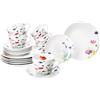 MamboCat Marie Servizio da caffè 18 pezzi, stoviglie in porcellana con decorazione prato floreale per 6 persone, 6 tazze da 190 ml, piattini e piatti per colazione e caffè