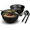 LQDMAER Set di 2 ciotole in plastica giapponese ramen, 1300 ml/35 oz, grandi ciotole per zuppa, insalata, ciotole per pasta di riso con cucchiai abbinati, bacchette, lavabili in lavastoviglie