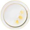 Decor Decorline - 32 Piatti Eleganti in Plastica Rigida Riutilizzabili per 16 persone - Collezione Orchid - Bianco/Oro - Piatti per la cena e il dessert - 2 misure (16x26cm, 16x19cm)