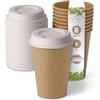 BIOZOYG Bicchieri Monouso Compostabili Bio con coperchio di carta I Bicchieri Usa e Getta Bicchieri di Carta I 50 Tazze di Cartone da Caffè da Asporto Marrone non Sbiancate 300 ml 12 oz