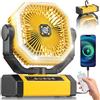 Orteen Ventola per tenda - 22,9 cm ventilatore a batteria per campeggio - 20000 mAh 60 ore ventilatore portatile ricaricabile per tenda, ventilatore da campeggio con luce, telecomando, 4 velocità, 4 tempi,