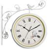 Gralara Orologio Da Stazione Bifacciale Rotondo Da 25 Cm, Retro Da Parete in Ferro Retrò, Che Consente Una Rotazione Di 360 Gradi, Orologio Da Silenzioso per Soggiorno, Cucina, Hall, Portico, Bianco