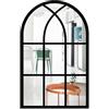 Homeponnew Adesivo da parete a specchio semicircolare, 42 x 27 cm, cornice in legno, specchio acrilico con retro autoadesivo (bianco/nero/legno) per decorazione soggiorno, camera da letto e corridoio