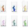 Ichendorf Desert Plants Set 6 bicchieri Long Drink in vetro borosilicato, decori assortiti