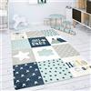 Paco Home Tappeto Bambini Cameretta Da Gioco Bebè Diamanti Stelle Grigio Blu Bianco, Dimensione:120x160 cm
