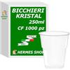 Generico Hermes Shop - 1000 Bicchieri Kristal da 250 cc - Plastica Dura Trasparente - Bicchiere Usa e Getta 250 ml per Eventi e Feste, per Birra, Cocktail e Bar - Made in Italy - (20 cf da 50 Bicchieri)