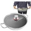 HuKaiL Padella antiaderente in acciaio inox, 34 cm, padella wok con coperchio, in vetro temperato, per 3-4 persone, per fornelli a gas, a induzione, 33,5 x 9,4 cm